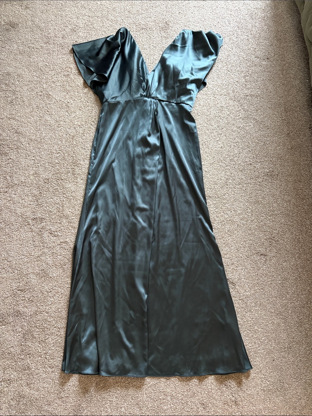 Revelry Satin Emerald Green V-Neck Maxi Dress